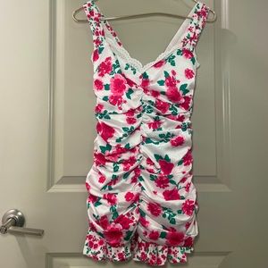 Pink and white mini dress